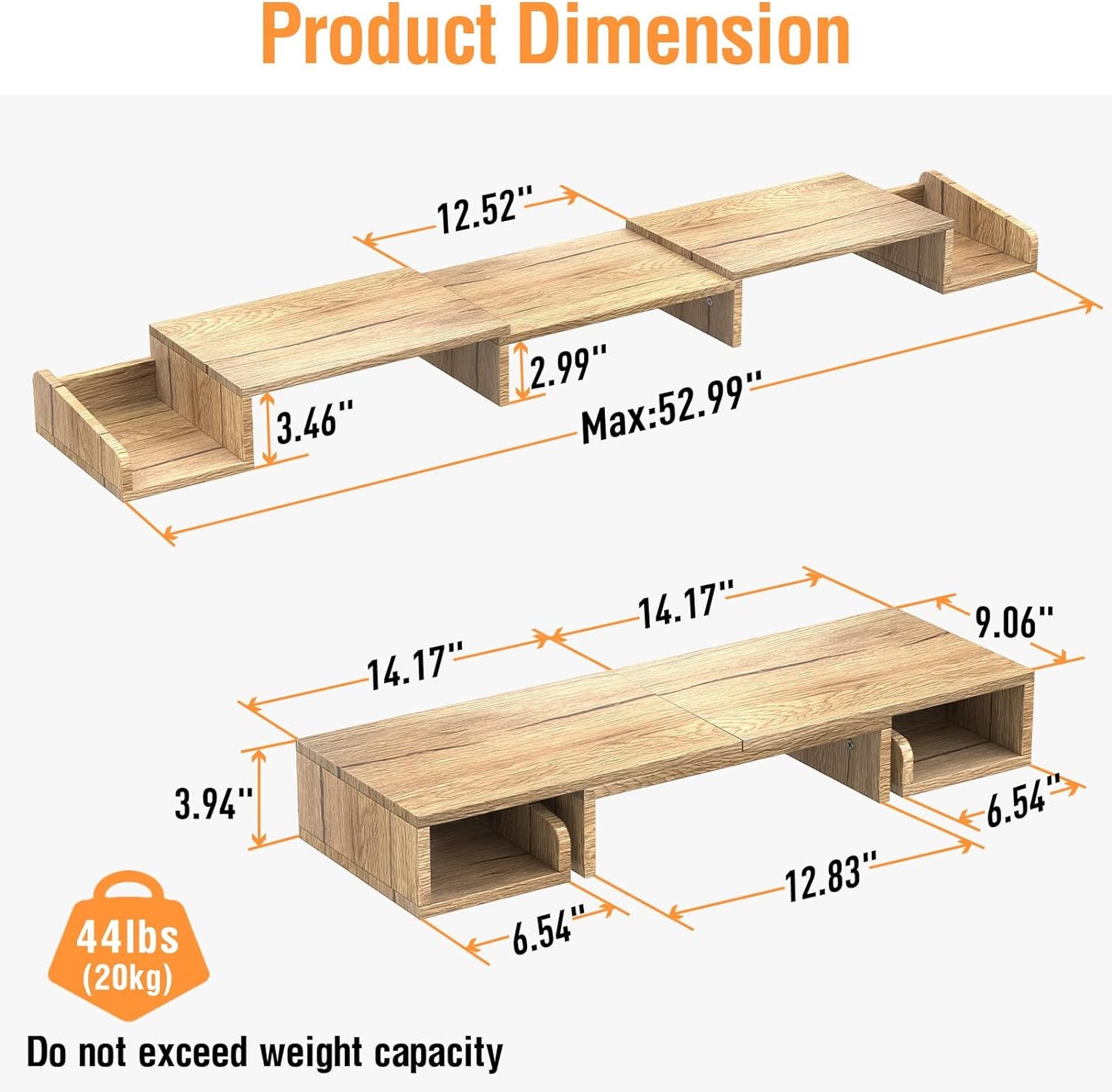 ELIVED Dual Monitor Stand Riser with Two Swivel Drawers, Monitor Stand with Adjustable Length and Angle, Monitor Riser for Desk, Desktop Organizer Stand for Computer, Laptop, Screen, Printer(Oak)