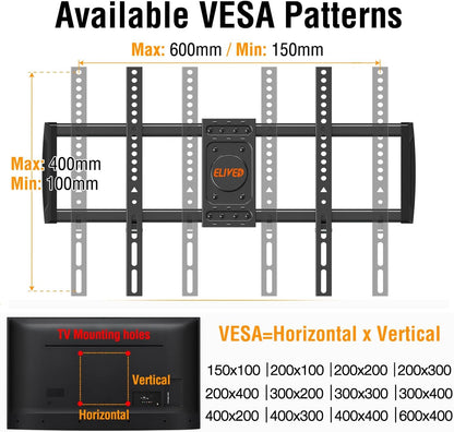 ELIVED TV Wall Mount for Most 37-82 Inch OLED QLED TVs, 8 Ball Bearings Smooth Swivel Extend for Ultra Slim Screens, Full Motion Wall Mount TV Bracket Max VESA 600x400mm, 100 lbs. Fits 16" Wood Studs