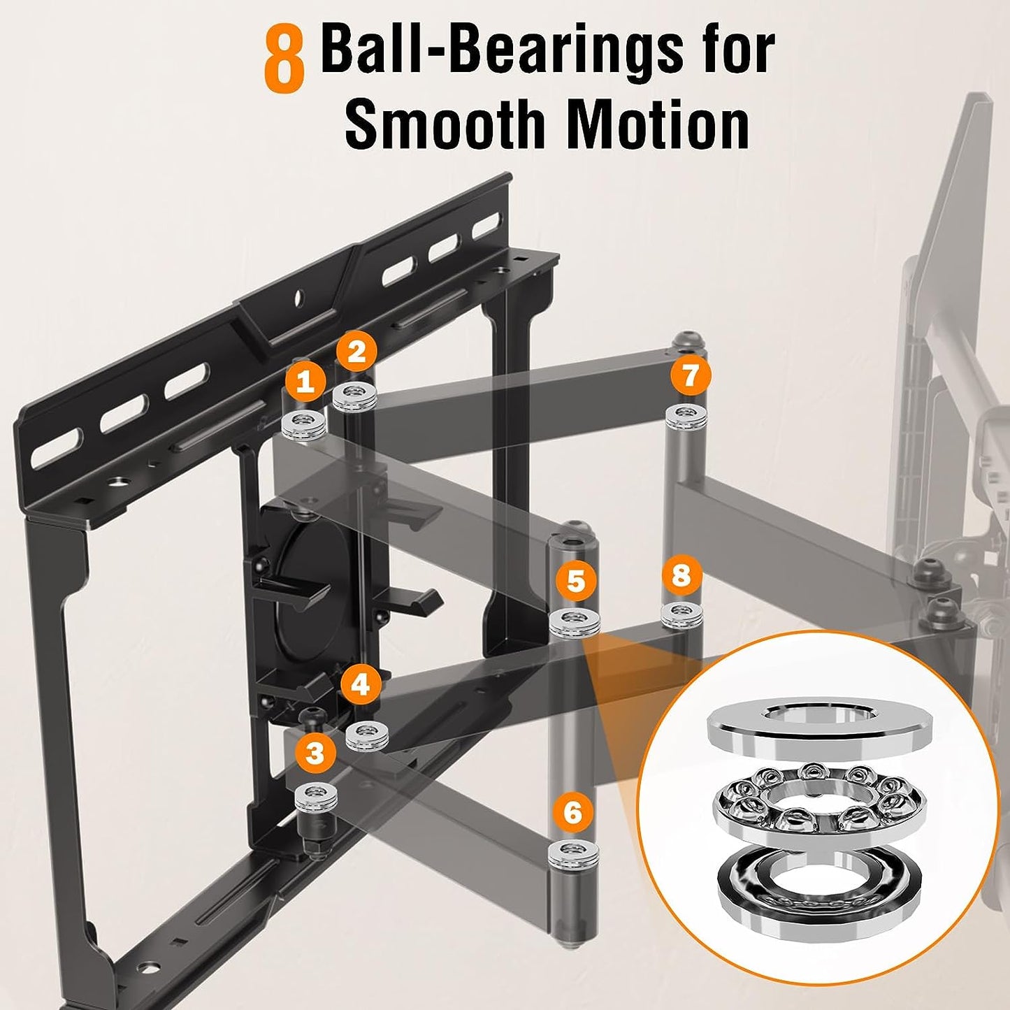 ELIVED TV Wall Mount for Most 37-82 Inch OLED QLED TVs, 8 Ball Bearings Smooth Swivel for Ultra Slim Screens, Full Motion Wall Mount TV Bracket for 16"/18"/24" Wood Studs, Max VESA 600x400mm, 100 lbs.