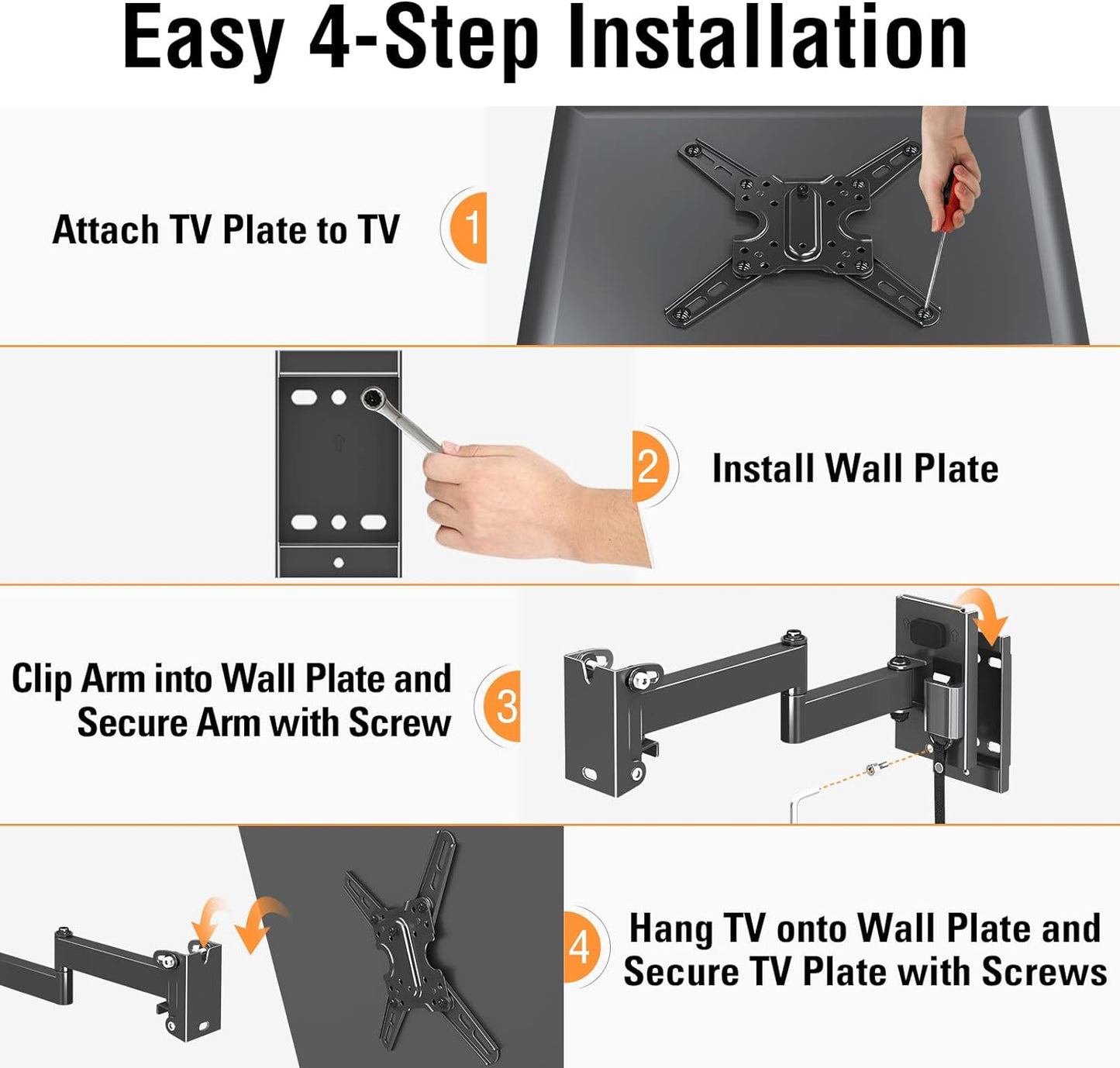 ELIVED Lockable RV TV Mount for Most 13-43 Inch TVs, RV TV Wall Mount Swivel and Tilt for Camper Trailer Motorhome, Detachable TV Bracket with Double Wall Plates, Max VESA 200x200mm, up to 22LBS