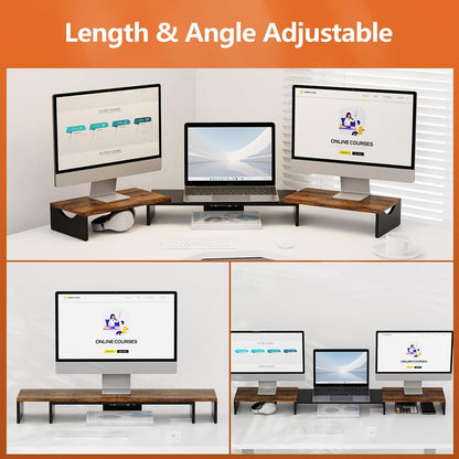 Ergofocus Triple Monitor Stand Riser, Extra Long Monitor Riser for 1~2~3 Monitors, Dual Monitor Stand with Length and Angle Adjustable, 3 Shelf Monitor Stand for Desk