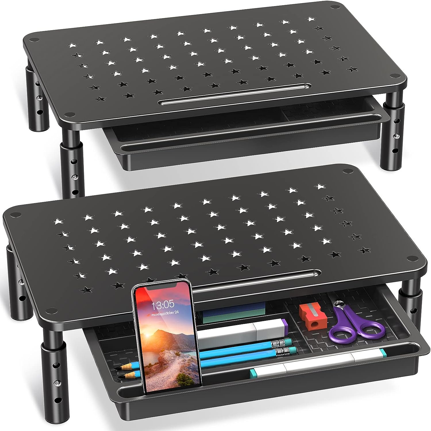 ELIVED 2 Pack Monitor Stand Riser with Drawer, 3 Height Adjustable Mon ...