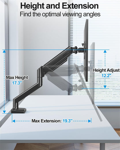 ErgoFocus Single Monitor Mount Arm Fits Monitor Full Motion Gas Spring Monitor Desk Mount