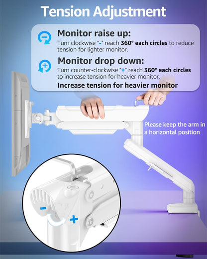 Freelift Dual Monitor Arm Desk Mount for 13-32 inch Screen, Height Adjustable Double Gas Spring Arm, Gaming Monitor Arm Holds 2-9kg, VESA 75x75 100x100 with C-clamp& Grommet, White EV6012W