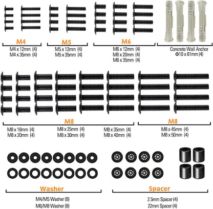 ELIVED Universal TV Mounting Hardware Kit, Fits TVs up to 80 Inch, Includes M4 M5 M6 M8 Screws, Washers, Spacers and Concrete Wall Anchors, Compatible for Most Flat/Curved TV/Monitor Mount. YD1013