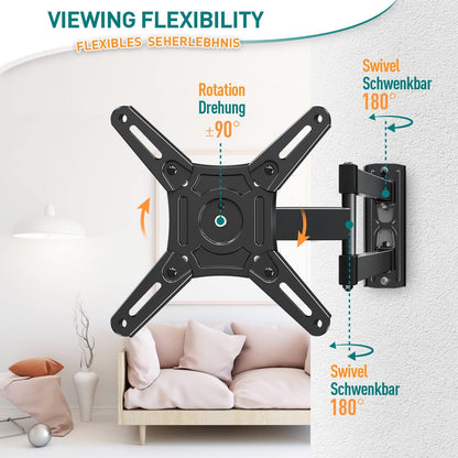 ELIVED EV012 TV Wall Mount Swivelling Tilting TV Wall Mount Extendible for Most 14-42 Inch LED, LCD, OLED TVs up to 15 kg with Max VESA 200 x 200 mm
