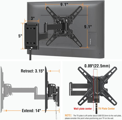 ELIVED Lockable RV TV Mount for Most 13-43 Inch TVs, RV TV Wall Mount Swivel and Tilt for Camper Trailer Motorhome, Detachable TV Bracket with Double Wall Plates, Max VESA 200x200mm, up to 22LBS