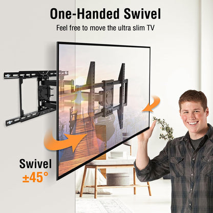 ELIVED TV Wall Mount for Most 37-82 Inch OLED QLED TVs, 8 Ball Bearings Smooth Swivel for Ultra Slim Screens, Full Motion Wall Mount TV Bracket for 16"/18"/24" Wood Studs, Max VESA 600x400mm, 100 lbs.