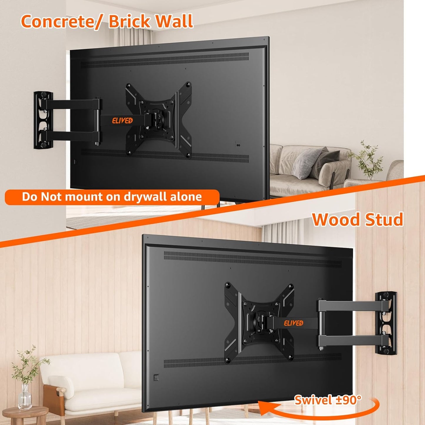 TV Monitor Wall Mount Swivel and Tilt for Most 14-42 Inch LED LCD Flat Curved TVs, Full Motion TV Wall Mount TV Bracket with Articulating Arm, Max VESA 200x200mm up to 33lbs