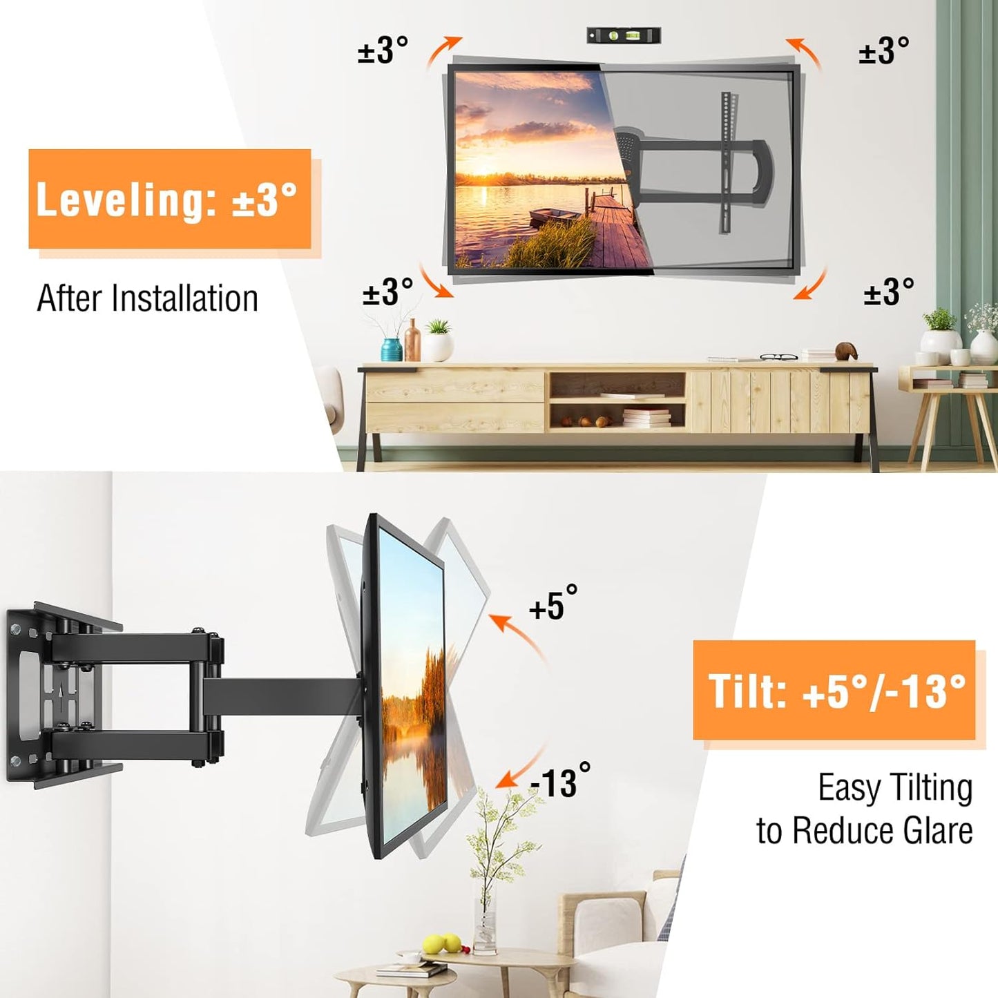 ELIVED UL Listed TV Wall Mount for Most 37-75 Inch Flat Screen TVs, Swivel and Tilt Full Motion TV Mount Bracket with Articulating Arms, Max VESA 600x400mm, 100 lbs. Loading, 8“-16" Wood Studs