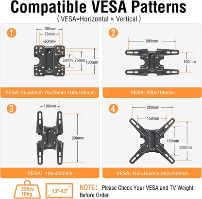 ELIVED Lockable RV TV Mount for Most 13-43 Inch TVs, RV TV Wall Mount Swivel and Tilt for Camper Trailer Motorhome, Detachable TV Bracket with Double Wall Plates, Max VESA 200x200mm, up to 22LBS