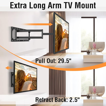 ELIVED Long Extension TV Mount for Most 37-75 Inch TV, Full Motion Wall Bracket with 29.5 inch Long Arm Articulating TV Wall Mount, Max VESA 600x400mm, Holds up to 88lbs, fits Wood Studs 12"-24".