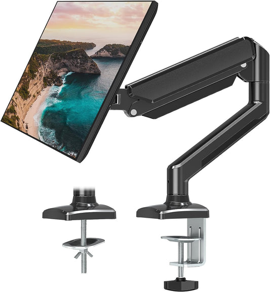 ErgoFocus Single Monitor Mount Arm Fits Monitor up to 32 Inch, Monitor Desk Mount Holds 4.4-19.8lbs Computer Screen, Full Motion Gas Spring Monitor Desk Mount, VESA Mount 75x75, 100x100
