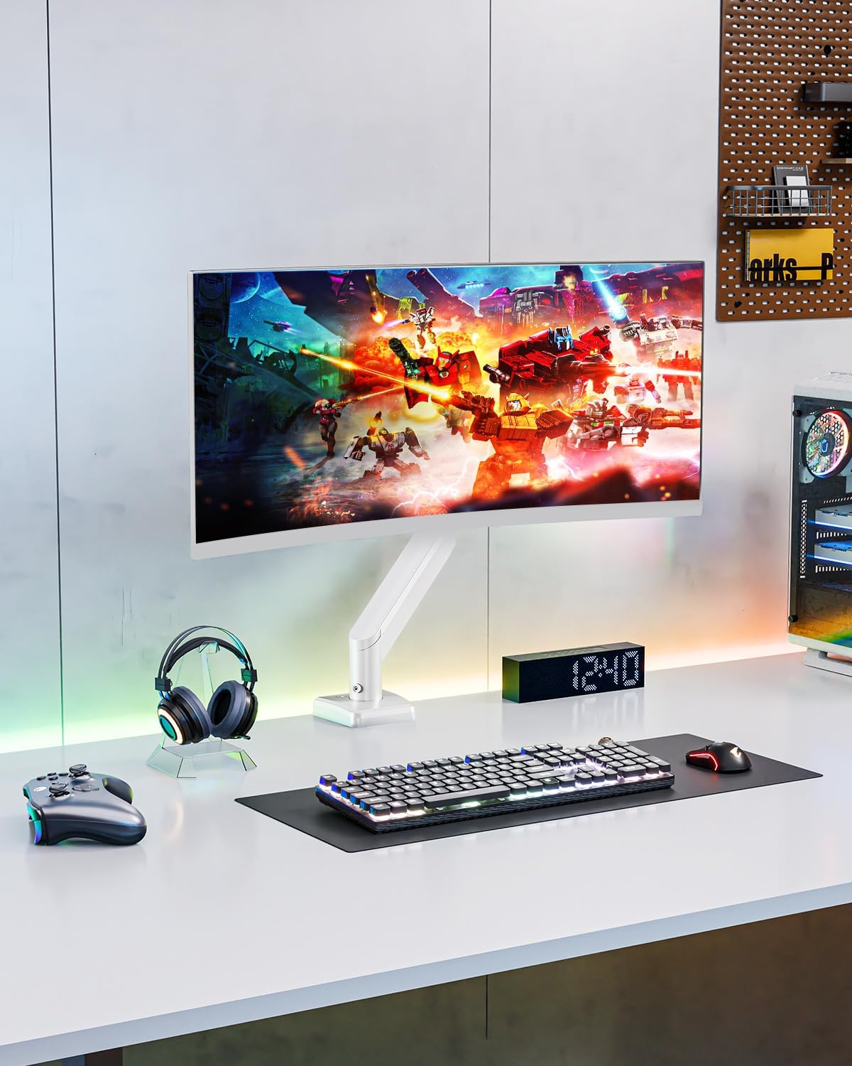 ELIVED Single Monitor Arm - Adjustable Gas Spring Monitor Stand for 13-32 Inch Screens up to 9KG, Ergonomic Desk Mount with Tilt, Swivel & Rotate, VESA 75/100mm, 2 Mounting Clamp, White, EV6013W