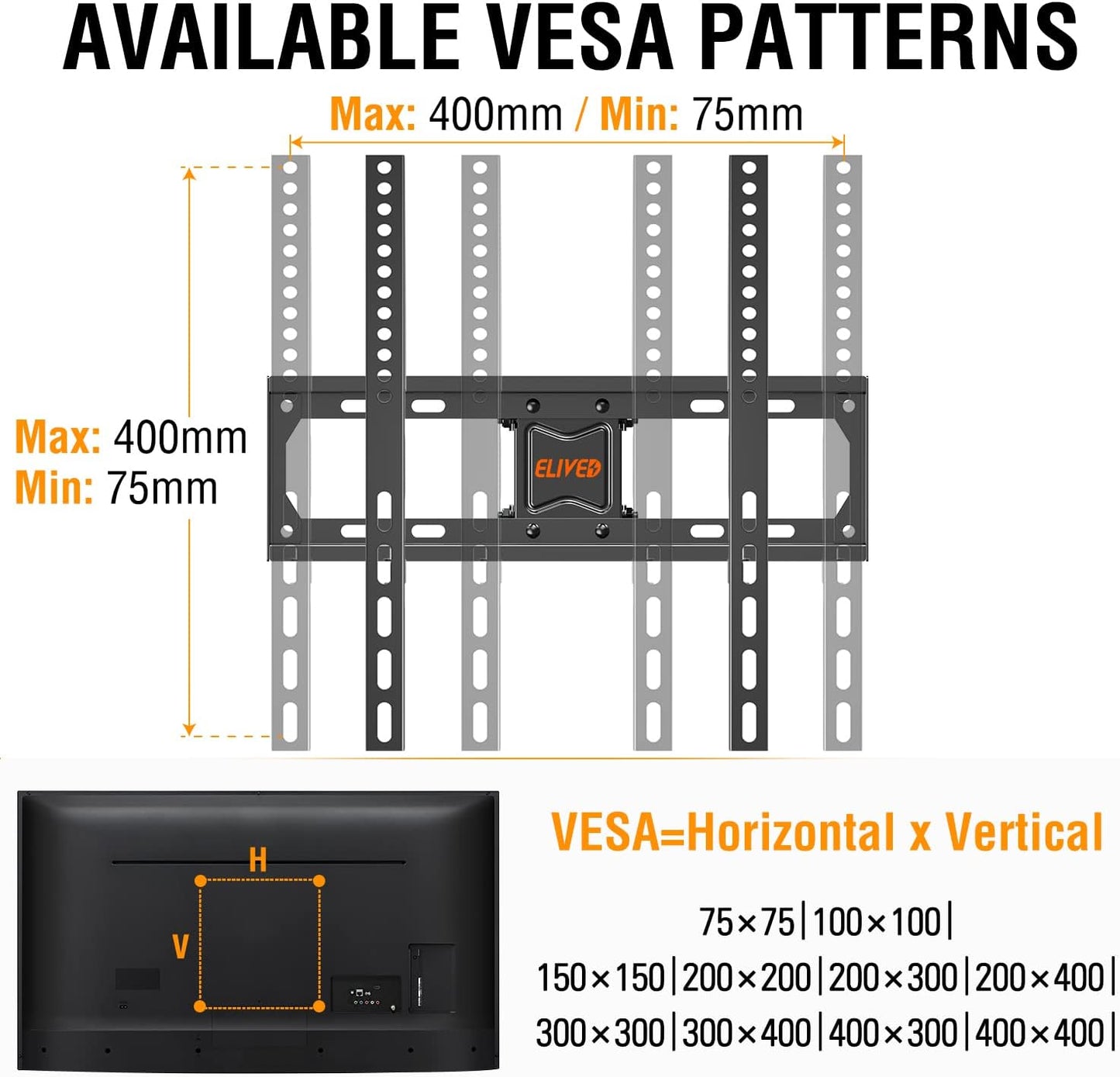 ELIVED UL Listed TV Wall Mount for Most 26-65 Inch TVs, Full Motion TV Mount with Swivel and Tilt, Wall Mount TV Bracket with Dual Articulating Arms, Max VESA 400x400mm, Holds up to 99 lbs.