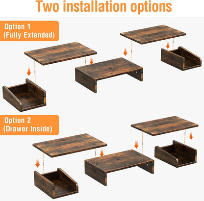 ELIVED Dual Monitor Stand Riser with Two Swivel Drawers, Adjustable Length and Angle, for Desk, Desktop Organizer Computer, Laptop, Printer(Rust Brown)