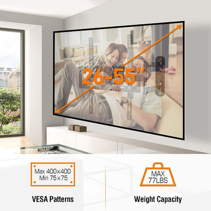 ELIVED Full Motion TV Wall Mount for Most 26-55 Inch Flat Curved TVs Up to 77 lbs, Swivel and Tilt TV Bracket with Articulating Arms, Perfect Center Single Stud Corner TV Mount, Max VESA 400x400mm