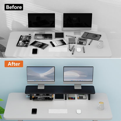 Ergofoucs Dual Monitor Stand, 39 inch Large Monitor Stand Riser for 2 Monitors, Wood Computer Monitor Stand for Desk with Storage Space for Office Assessories