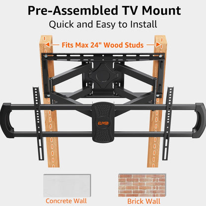 ELIVED Full Motion TV Wall Mount for Most 42-90 Inch TVs, Max VESA 800x400mm Up to 154 LBS, Preassembled Wall Mount TV Bracket Quick Install, Swivel TV Mount Fits 24"/18"/16" Wood Studs, YD3028