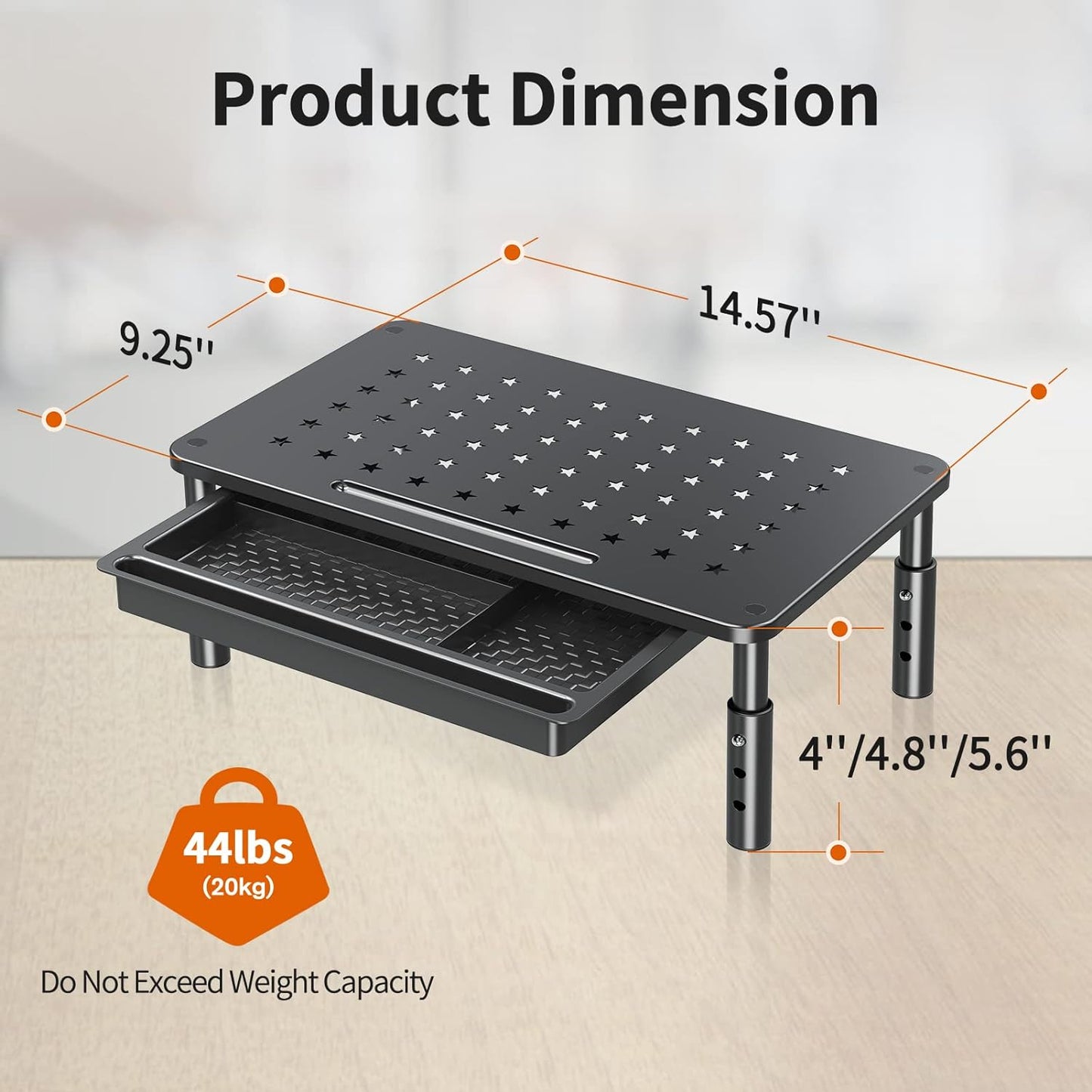 ELIVED 2 Pack Monitor Stand Riser with Drawer, 3 Height Adjustable Monitor Stand with Storage, Desktop Monitor Riser for Computer, Laptop, Notebook, Printer(Black).