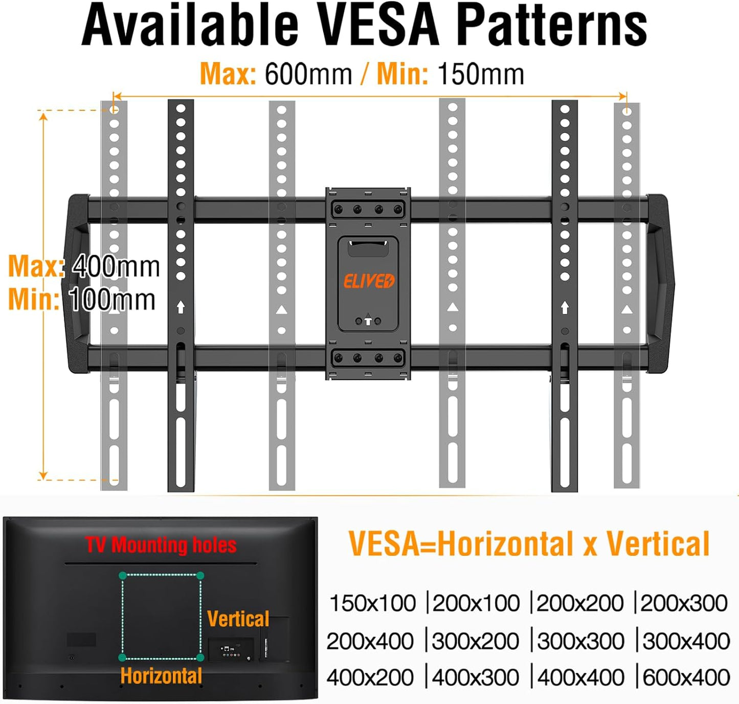 ELIVED TV Wall Mount for Most 42-82 Inch Flat Curved TVs, Full Motion Wall Mount TV Bracket Swivel and Tilt TV Mount with Articulating Arms, Fits 16" Wood Studs, Max VESA 600x400mm, 100 lbs. Loading