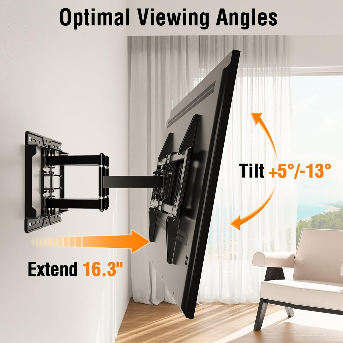 ELIVED TV Wall Mount for Most 37-82 Inch OLED QLED TVs, 8 Ball Bearings Smooth Swivel Extend for Ultra Slim Screens, Full Motion Wall Mount TV Bracket Max VESA 600x400mm, 100 lbs. Fits 16" Wood Studs