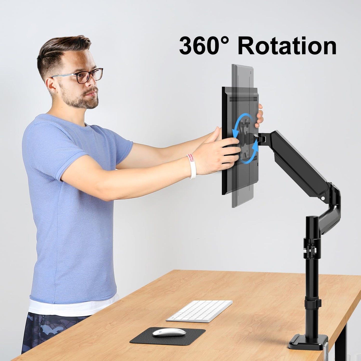 ErgoFocus Single Monitor Mount fits 13-32" Computer Screen, Heavy Duty Single Monitor Desk Mount Hold up to 19.8lbs, Height Adjustable Full Motion Gas Spring Monitor Arm, VESA Mount 75x75/100x100