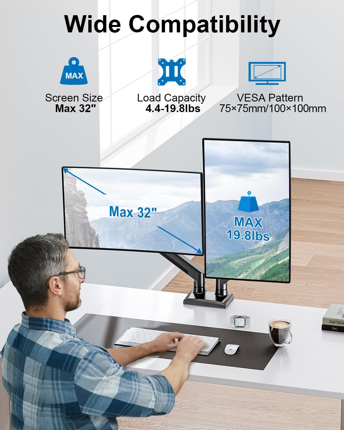 ErgoFocus Dual Monitor Mount Full Motion Monitor Desk Mounts Gas Spring Monitor Stand