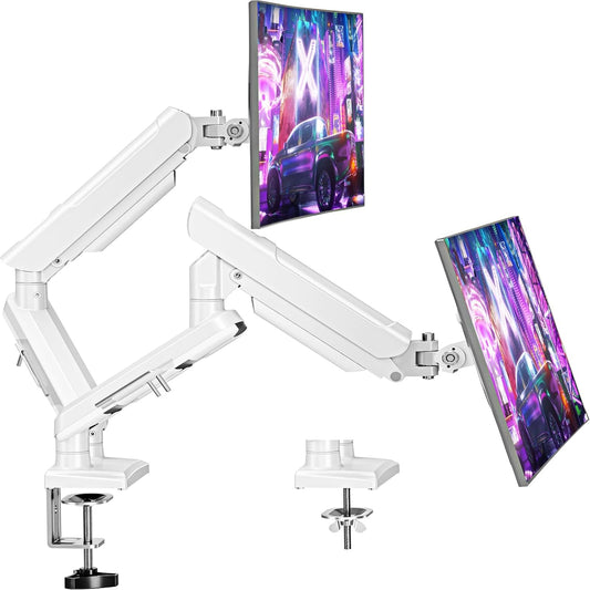 Freelift Dual Monitor Arm Desk Mount for 13-32 inch Screen, Height Adjustable Double Gas Spring Arm, Gaming Monitor Arm Holds 2-9kg, VESA 75x75 100x100 with C-clamp& Grommet, White EV6012W
