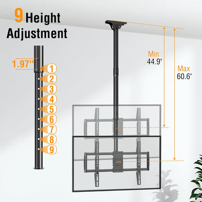 ELIVED Ceiling TV Mount for Most 37-75 Inch LED, LCD OLED Flat Curved TVs, Height Adjustable Full Motion TV Mount, Hanging TV Bracket Swivel and Tilt, Holds up to 110 lbs, Max VESA 600x400mm YD3016