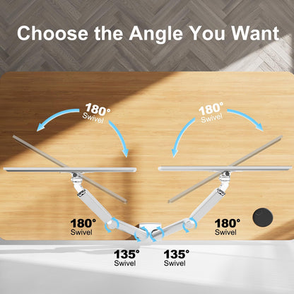 ErgoFocus Dual Monitor Mount Fits 13 to 32 Inch Computer Screen, Dual Monitor Arm Hold up to 19.8lbs Each, Full Motion Monitor Desk Mounts for 2 Monitors, Gas Spring Monitor Stand, VESA Mount, White