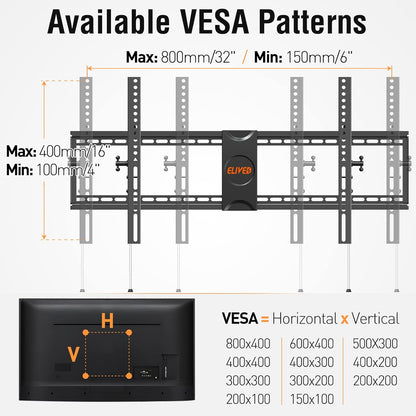 ELIVED TV Wall Mount for Most 42-86 Inch TVs, Max Load Capacity 120 lbs. Tilting TV Mount with Level Adjustment, TV Brackets for Wall Mount Max VESA 800x400mm, Fits 8-32 Inch Studs.