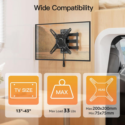 ELIVED RV TV Mount for Camper, Lockable RV TV Wall Mount for Most 13-43 Inch TVs, Full Motion Swivel and Tilt, Secure Lock for Trailer Motorhome Truck Boat, Max VESA 200x200mm, up to 33 LBS