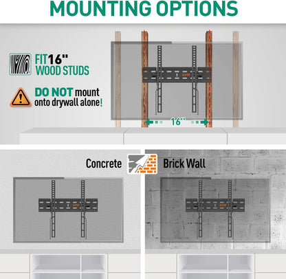 ELIVED UL Listed Tilting TV Wall Mount Bracket, Universal TV Mount Low Profile for 26-55 Inch Flat Screen TVs, Easy to Install with Tilting Knob, Fits 12"/16" Studs, Max VESA 400x400mm, 99 lbs.