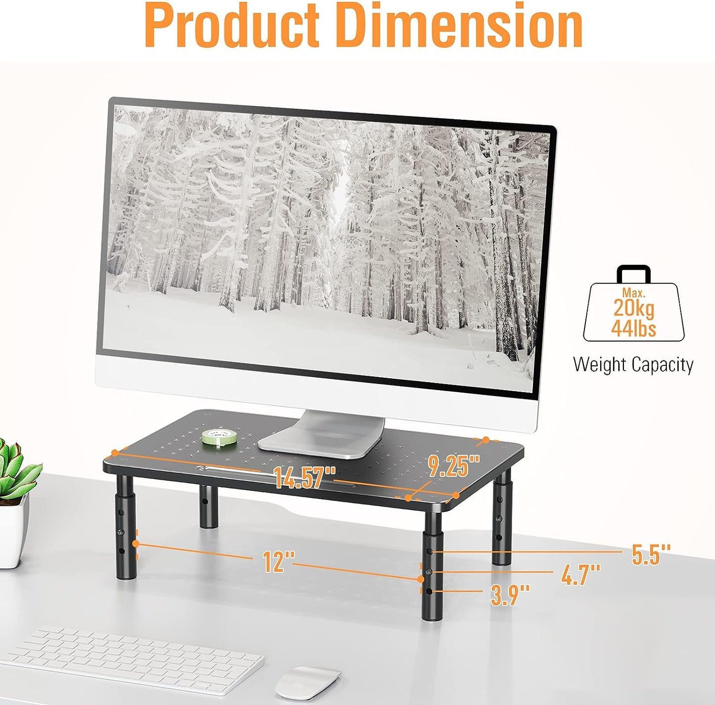 ELIVED 2 Pack Monitor Stand Riser - 3 Height Adjustable Monitor Stand for Laptop, Computer, PC, Printer, Mesh Metal Monitor Riser for Desktop Organizer.