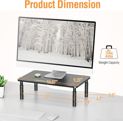 ELIVED 2 Pack Monitor Stand Riser - 3 Height Adjustable Monitor Stand for Laptop, Computer, PC, Printer, Mesh Metal Monitor Riser for Desktop Organizer.