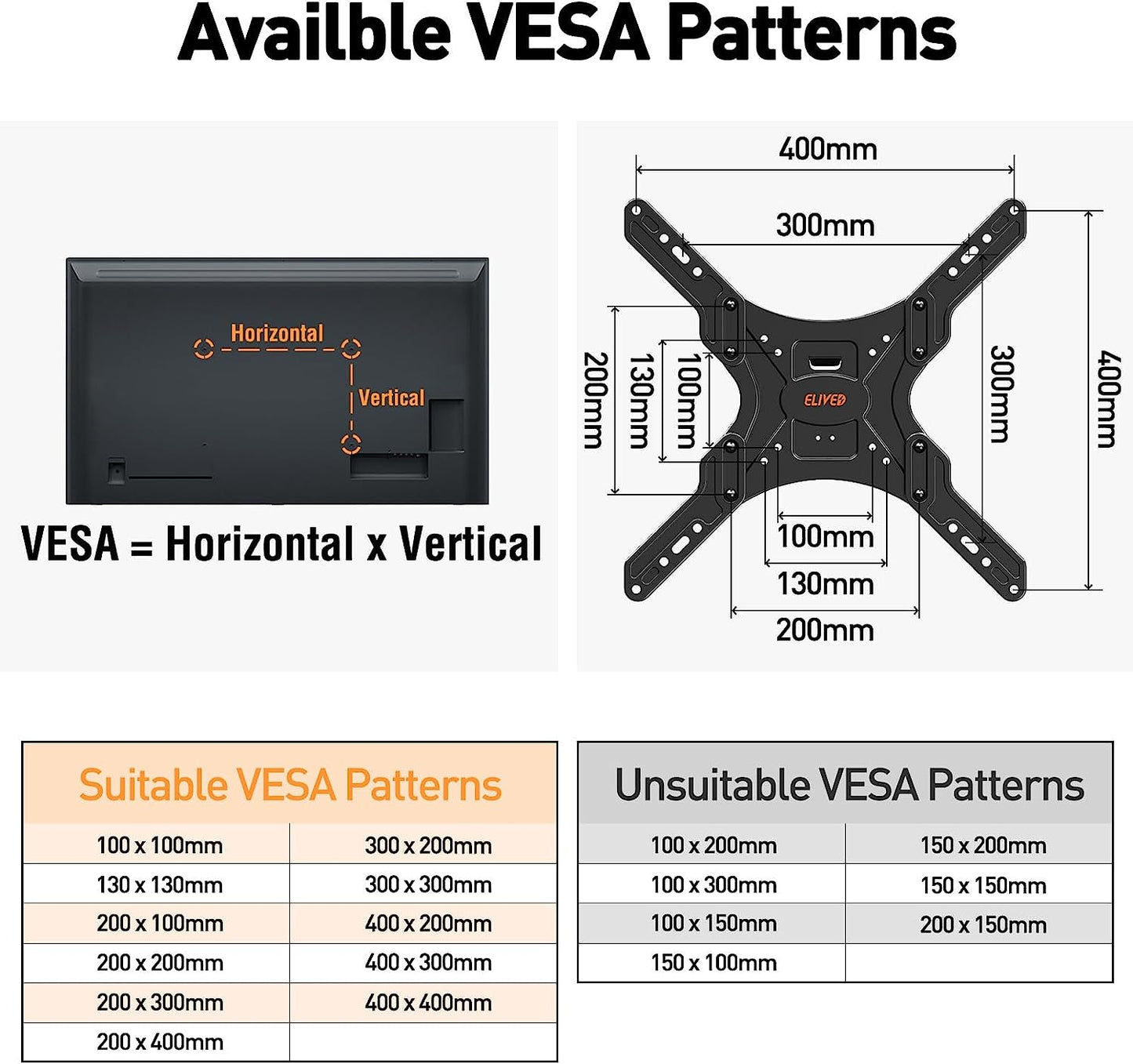 ELIVED UL Listed TV Wall Mount for Most 26-60 Inch TVs, Swivel and Tilt Full Motion TV Mount with Single Stud Perfect Center Design, Wall Mount TV Bracket Max VESA 400x400mm, Holds up to 88 lbs.