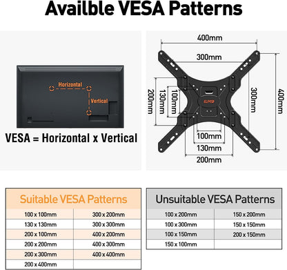 ELIVED UL Listed TV Wall Mount for Most 26-60 Inch TVs, Swivel and Tilt Full Motion TV Mount with Single Stud Perfect Center Design, Wall Mount TV Bracket Max VESA 400x400mm, Holds up to 88 lbs.