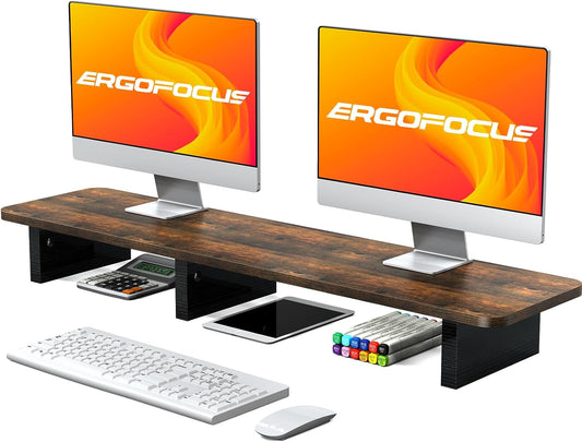 Ergofoucs Dual Monitor Stand, 39 inch Large Monitor Stand Riser for 2 Monitors, Wood Computer Monitor Stand for Desk with Storage Space for Office Assessories
