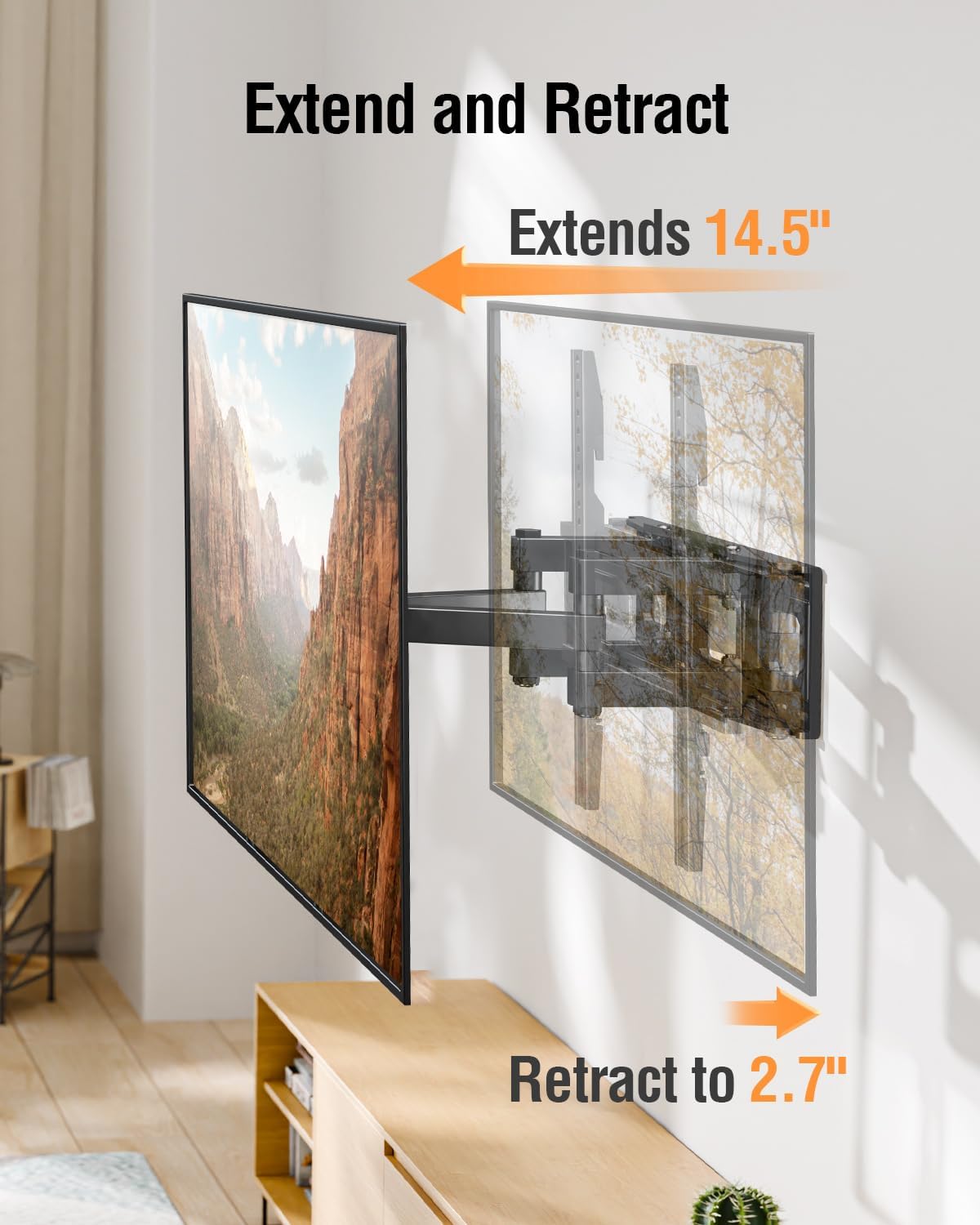 EconoMe TV Wall Mount for Most 26-70 inch TVs, Full Motion TV Wall Mount Swivel and Tilt, Wall Mount TV Bracket Max VESA 400x400, Holds up to 99 lbs, Fits 8” 12” 16" Wood Studs