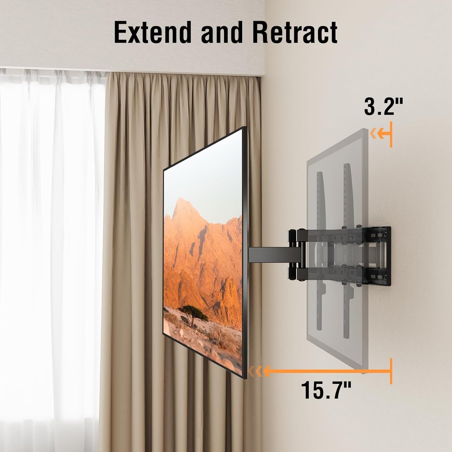 ELIVED UL Listed TV Mount for Most 26-65 Inch TVs, Full Motion TV Wall Mount Swivel and Tilt, Wall Mount TV Bracket Max VESA 400x400, Holds up to 100 lbs. Fits 8” 12” 16" Wood Studs.