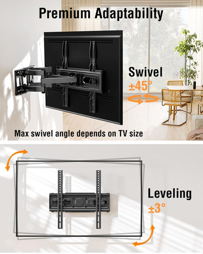 EconoMe TV Wall Mount for Most 26-70 inch TVs, Full Motion TV Wall Mount Swivel and Tilt, Wall Mount TV Bracket Max VESA 400x400, Holds up to 99 lbs, Fits 8” 12” 16" Wood Studs