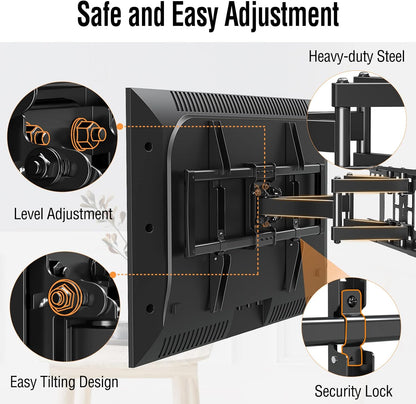 ELIVED TV Wall Mount for Most 37-75 Inch LED, LCD, OLED TVs, Full Motion TV Mount Fit 16", 18", 24" Studs, Wall Mount TV Bracket Swivel and Tilt with Articulating 6 Arms, Max VESA 600x400mm, 99 lbs.