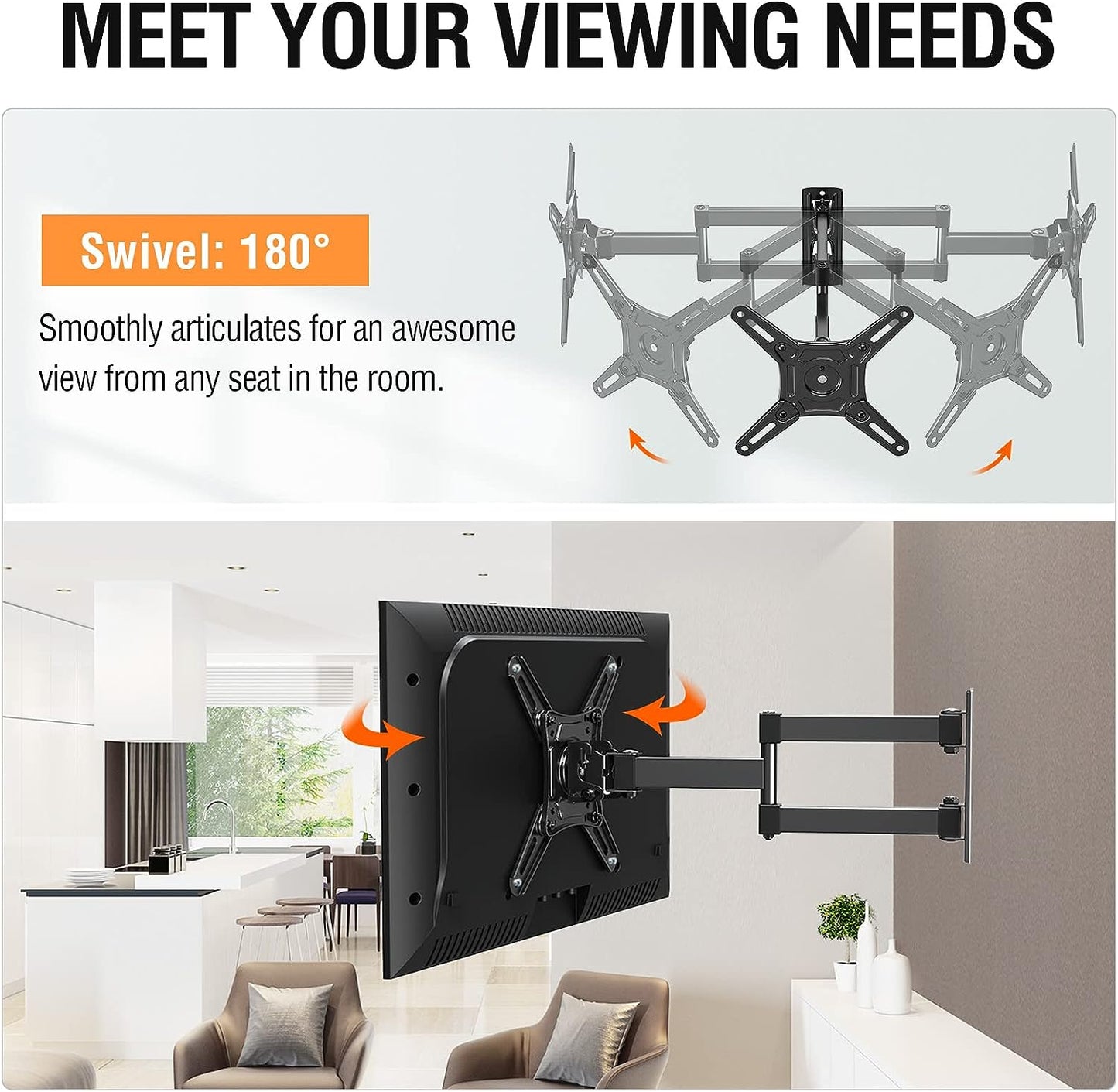 ELIVED UL Listed Full Motion TV Monitor Wall Mount for Most 14-42 Inch LED LCD Flat Screen TVs & Monitors, Swivels Tilts Extension Rotation, Wall Mount TV Bracket Max VESA 200x200mm, up to 33 lbs.