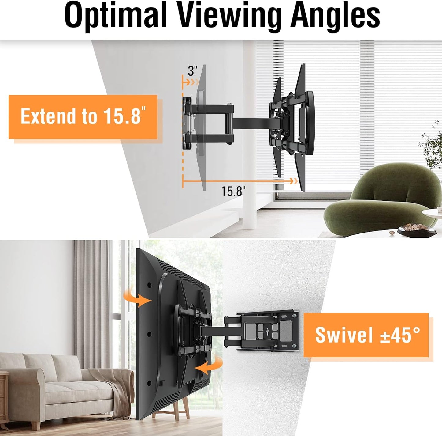 ELIVED UL Listed TV Wall Mount for Most 37-75 Inch Flat Screen TVs, Swivel and Tilt Full Motion TV Mount Bracket with Articulating Arms, Max VESA 600x400mm, 100 lbs. Loading, 8“-16" Wood Studs