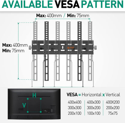 ELIVED UL Listed Tilting TV Wall Mount Bracket, Universal TV Mount Low Profile for 26-55 Inch Flat Screen TVs, Easy to Install with Tilting Knob, Fits 12"/16" Studs, Max VESA 400x400mm, 99 lbs.