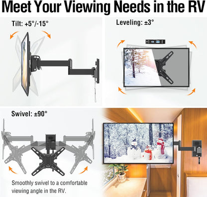 ELIVED Lockable RV TV Mount for Most 13-43 Inch TVs, RV TV Wall Mount Swivel and Tilt for Camper Trailer Motorhome, Detachable TV Bracket with Double Wall Plates, Max VESA 200x200mm, up to 22LBS