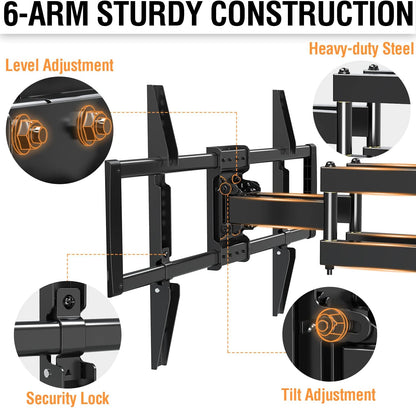 ELIVED UL Listed TV Wall Mount for Most 37-82 Inch Flat Screen TVs, Swivel and Tilt Full Motion TV Mount Bracket, Max VESA 600x400mm, 100 lbs. Loading, Fits 16" Wood Studs, YD3003