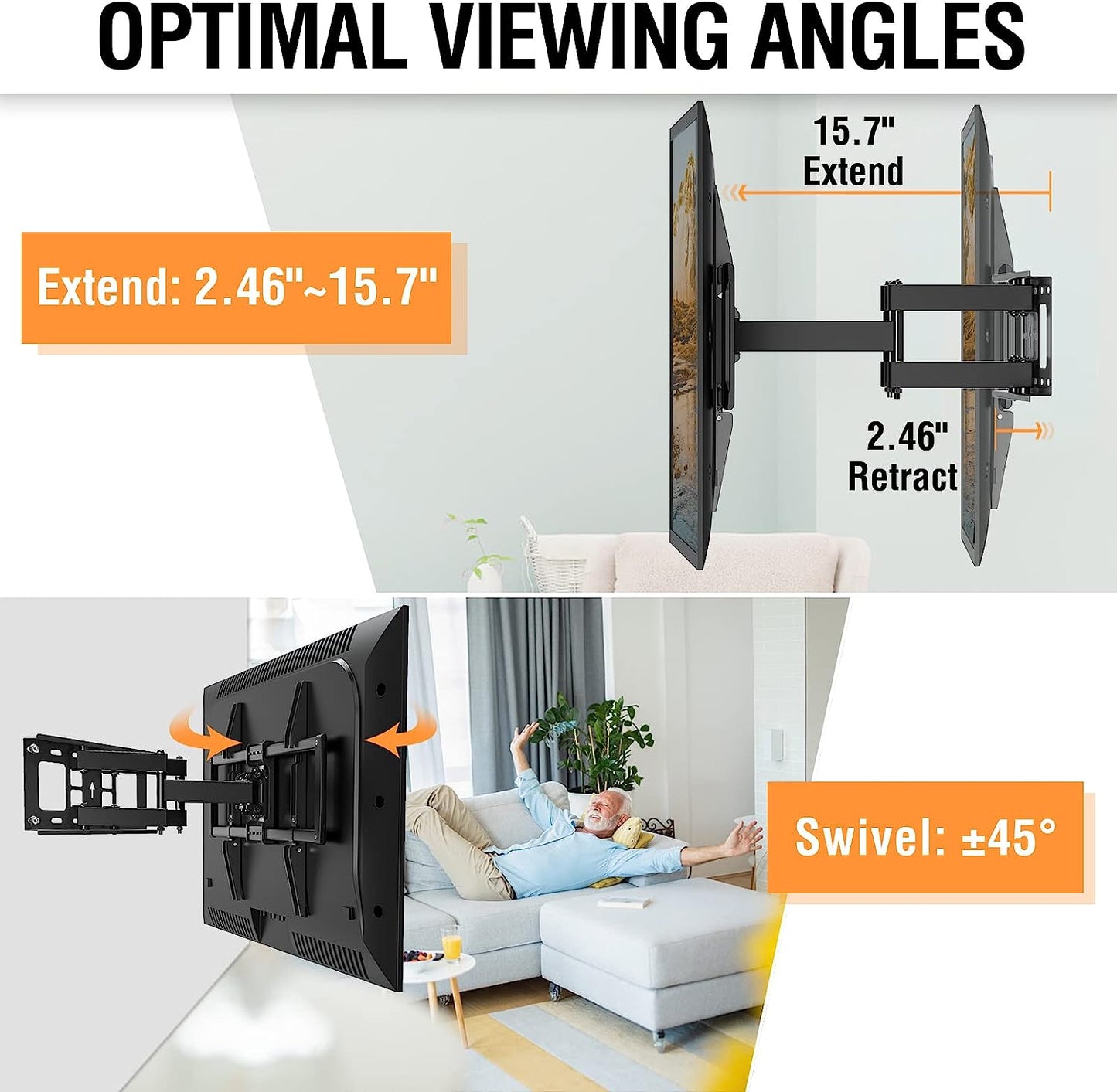 ELIVED UL Listed TV Wall Mount for Most 37-82 Inch Flat Screen TVs, Swivel and Tilt Full Motion TV Mount Bracket, Max VESA 600x400mm, 100 lbs. Loading, Fits 16" Wood Studs, YD3003