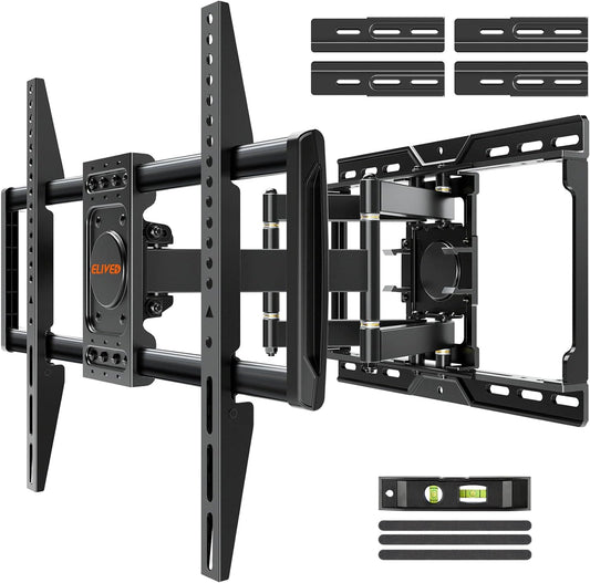 ELIVED TV Wall Mount for Most 37-82 Inch OLED QLED TVs, 8 Ball Bearings Smooth Swivel for Ultra Slim Screens, Full Motion Wall Mount TV Bracket for 16"/18"/24" Wood Studs, Max VESA 600x400mm, 100 lbs.